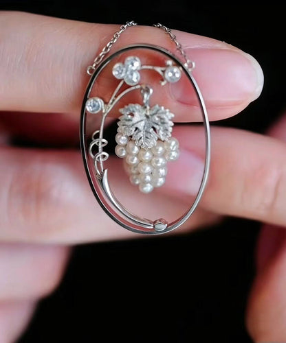 Stylish Alloy Grape Pearl Hollow-Out Pendant Necklace