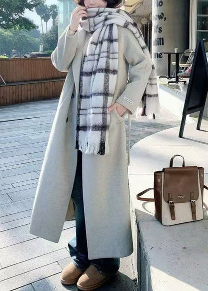 Stylish Apricot Oversized Notched Woolen Trench Winter
