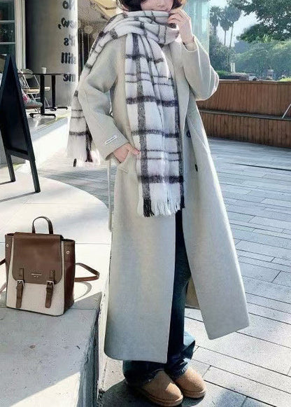 Stylish Apricot Oversized Notched Woolen Trench Winter