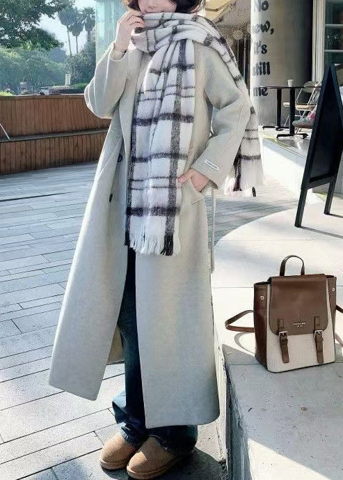 Stylish Apricot Oversized Notched Woolen Trench Winter