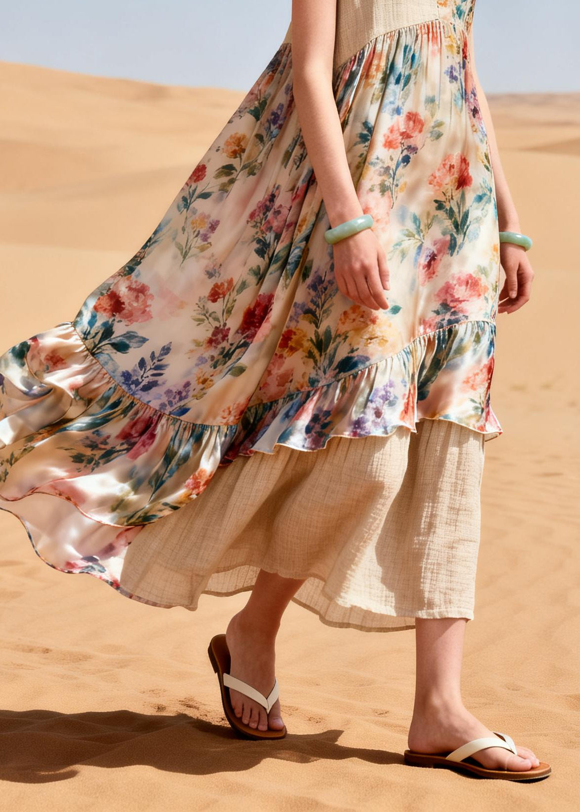 Stylish Apricot Oversized Patchwork Linen Chiffon Holiday Dress Summer