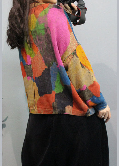 Stylish Apricot V Neck Button Pockets Print Fall Knit Coat