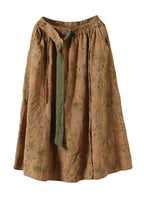 Stylish Apricot Wrinkled PocketsPrint Linen Skirts Summer