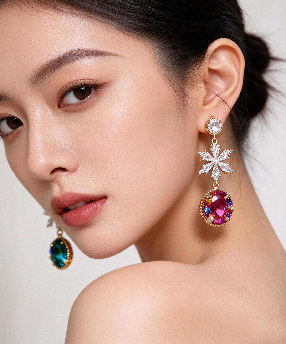 Stylish Asymmetrical Crystal Zircon Metal Drop Earrings