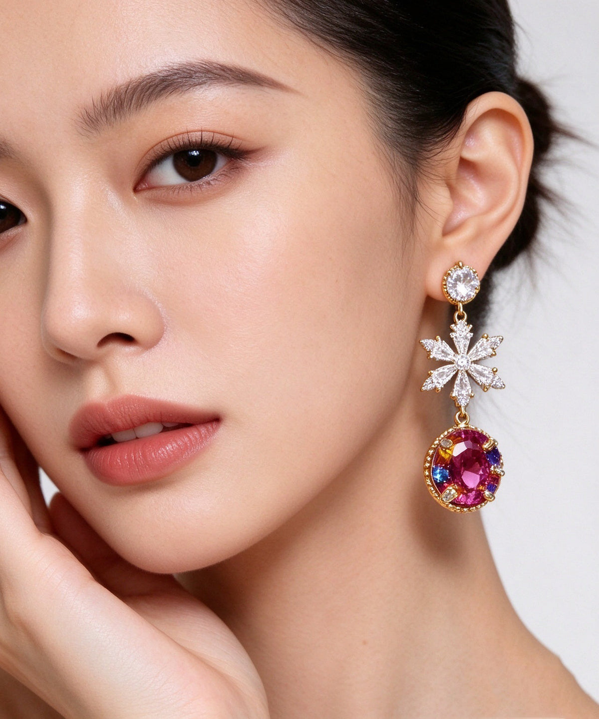 Stylish Asymmetrical Crystal Zircon Metal Drop Earrings