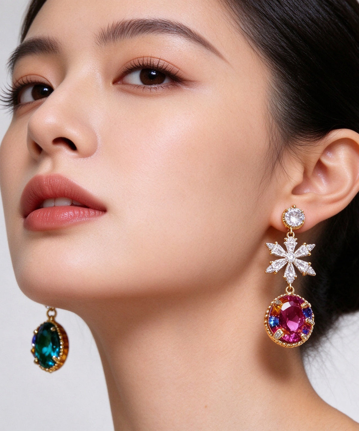 Stylish Asymmetrical Crystal Zircon Metal Drop Earrings