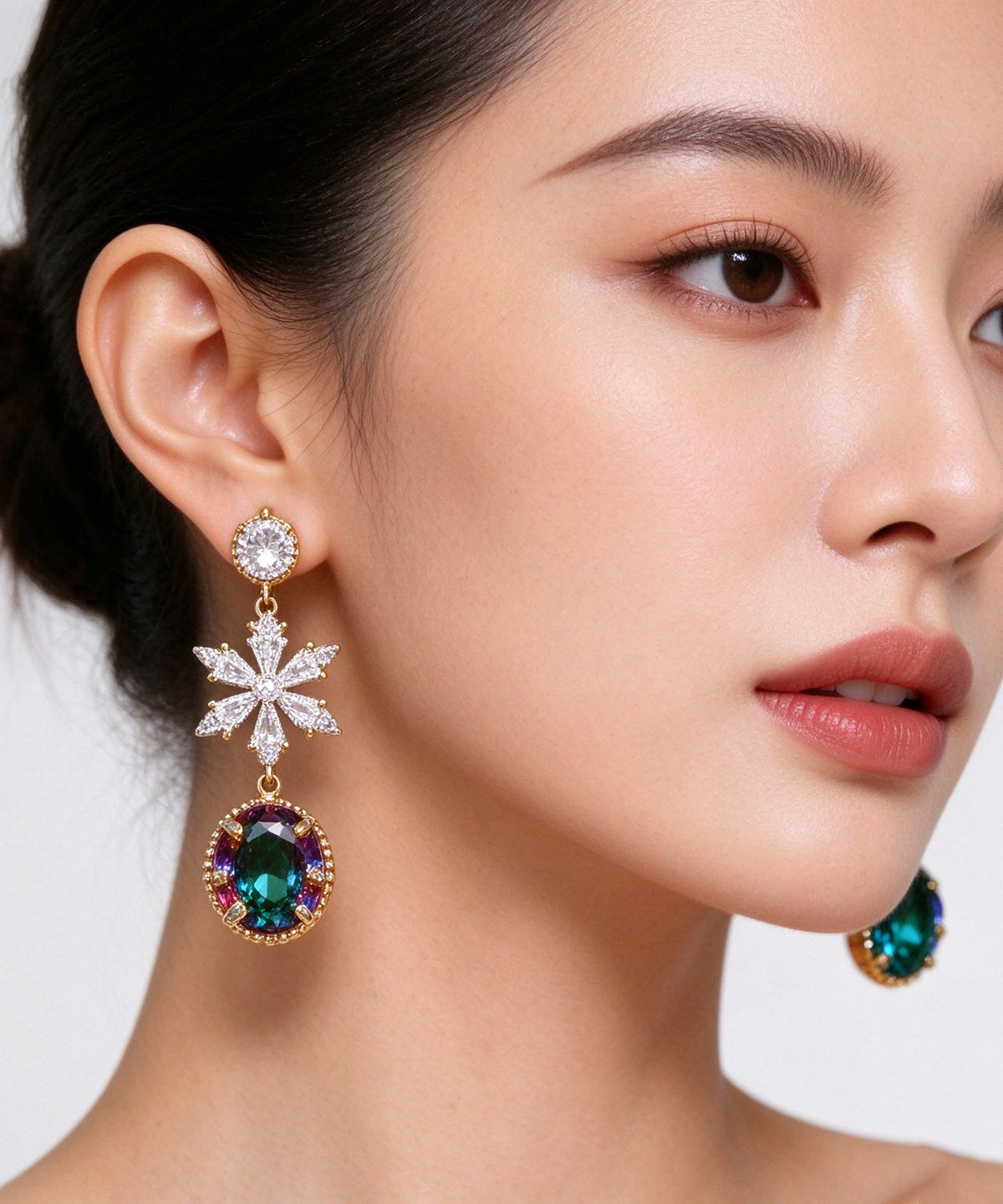 Stylish Asymmetrical Crystal Zircon Metal Drop Earrings