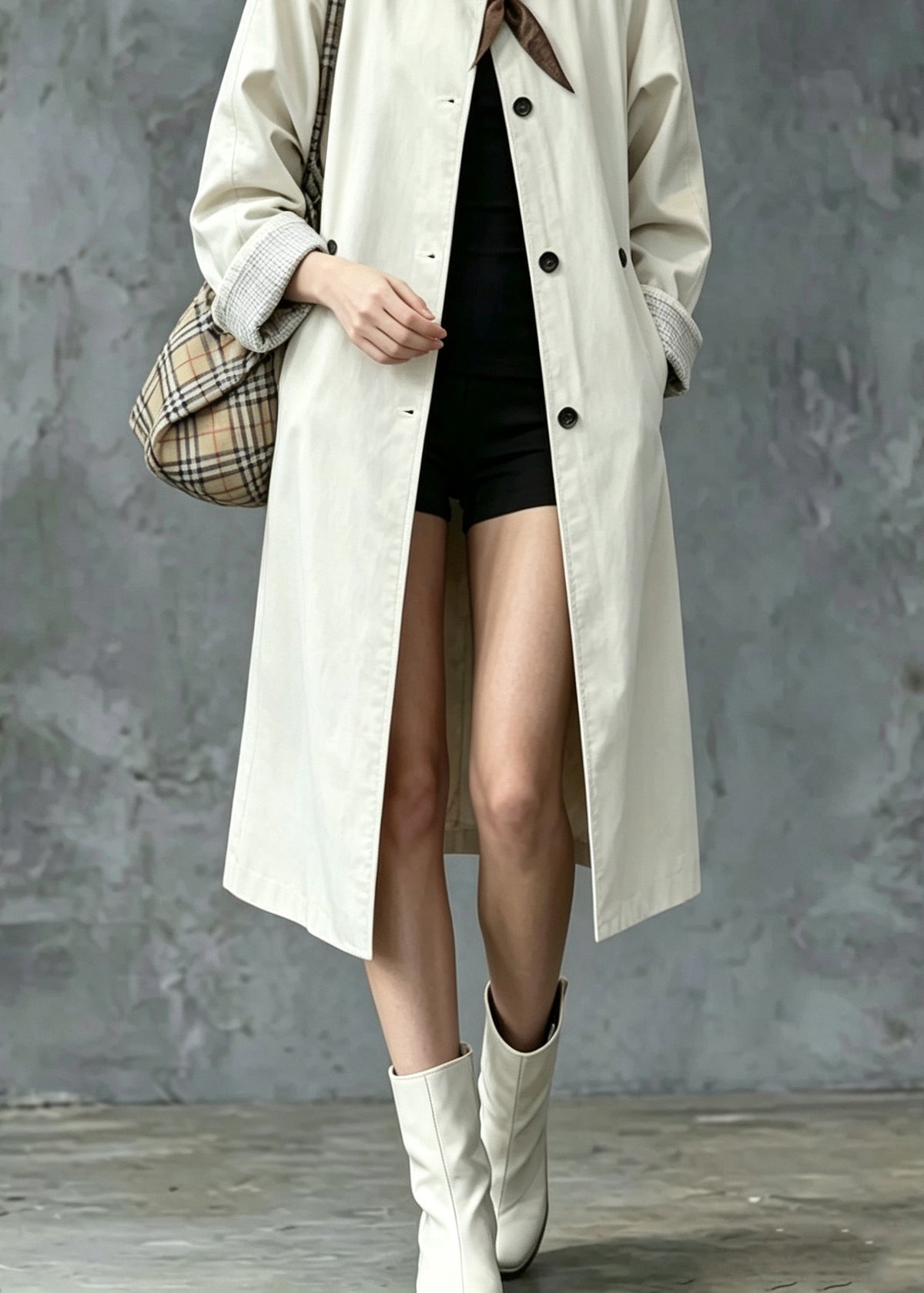 Stylish Beige Peter Pan Collar Pockets Long Trench Coats Fall