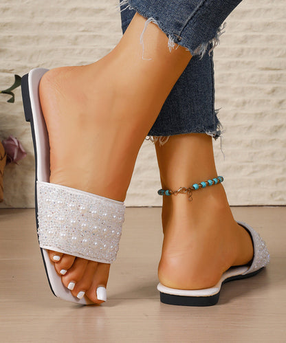 Stylish Beige Sequins Nail Bead Splicing Slide Sandals Peep Toe