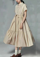 Load image into Gallery viewer, Stylish Beige Tie Waist Wrinkled Patchwork Linen Dress Summer