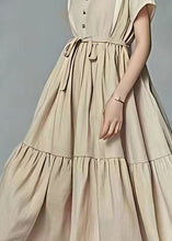 Load image into Gallery viewer, Stylish Beige Tie Waist Wrinkled Patchwork Linen Dress Summer