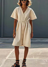 Load image into Gallery viewer, Stylish Beige V Neck Button Patchwork Linen Dresses Summer