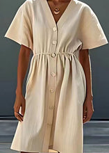 Load image into Gallery viewer, Stylish Beige V Neck Button Patchwork Linen Dresses Summer