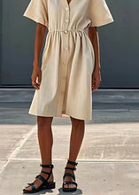 Load image into Gallery viewer, Stylish Beige V Neck Button Patchwork Linen Dresses Summer