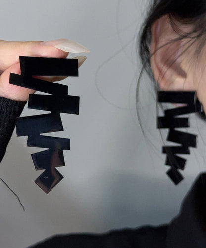 Stylish Black Alloy Asymmetrical Drop Earrings