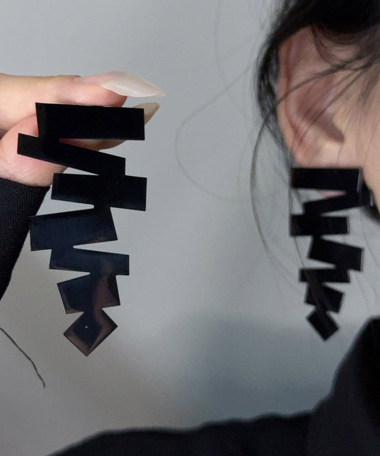 Stylish Black Alloy Asymmetrical Drop Earrings