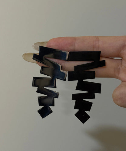 Stylish Black Alloy Asymmetrical Drop Earrings