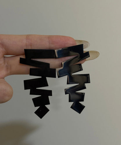 Stylish Black Alloy Asymmetrical Drop Earrings