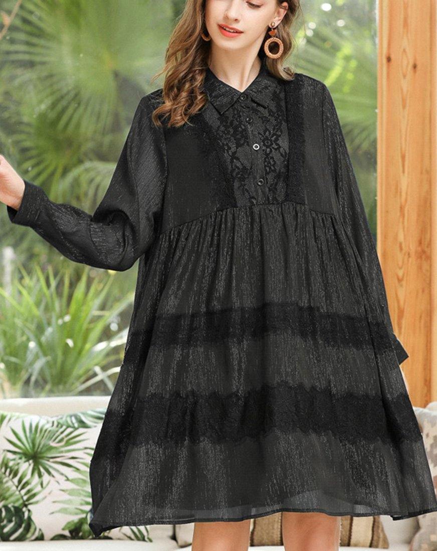 Stylish Black Button Chiffon Summer Dresses - SooLinen