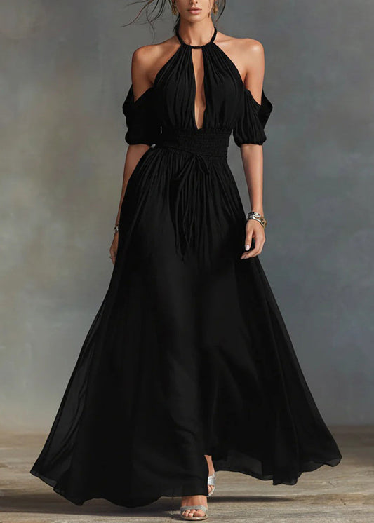 Stylish Black Cold Shoulder Tunic Long Dress Summer