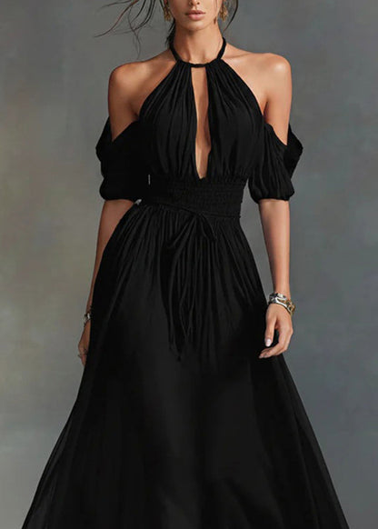 Stylish Black Cold Shoulder Tunic Long Dress Summer