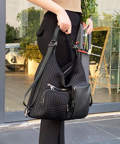 Stylish Black Hollow Out Pockets Cotton Versatile Backpack Bag