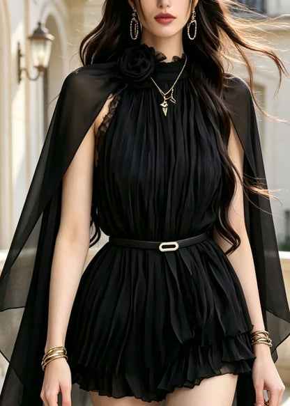 Stylish Black Lace Patchwork Chiffon Two Pieces Set Summer