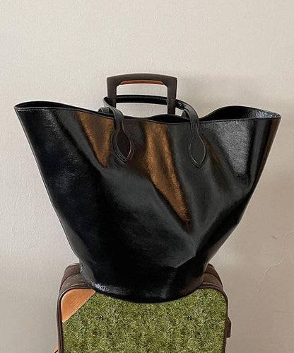 Stylish Black Large Capacity Faux Leather Bucket Bag