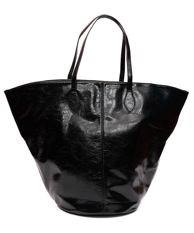 Stylish Black Large Capacity Faux Leather Bucket Bag