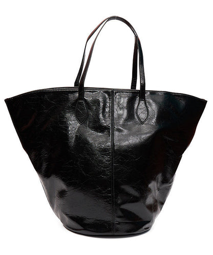 Stylish Black Large Capacity Faux Leather Bucket Bag