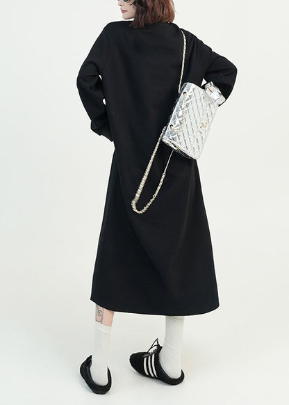 Stylish Black O Neck Cotton Long Dress Spring