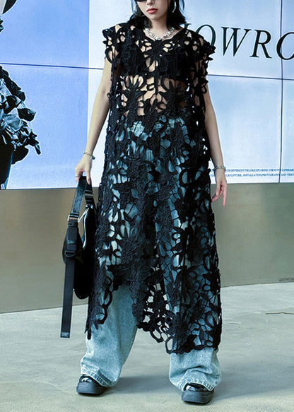 Stylish Black O Neck Hollow Out Lace Dresses Summer