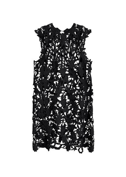 Stylish Black O Neck Hollow Out Lace Dresses Summer