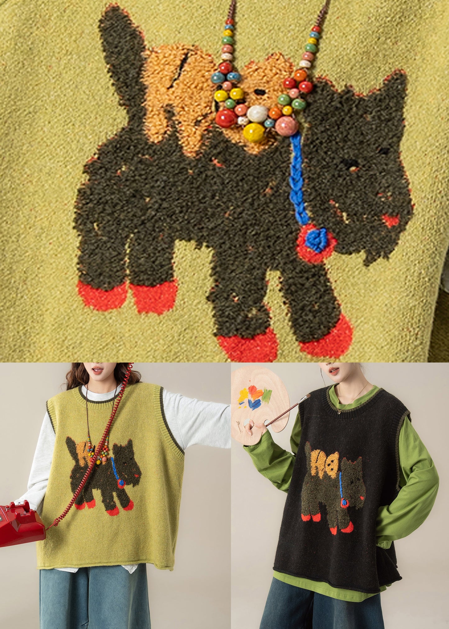 Stylish Black O-Neck Thick Cotton Knit Waistcoat Top Winter