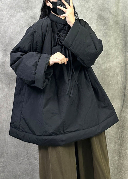 Stylish Black Oversized Floral Fine Cotton Filled Parka Jacket Winter
