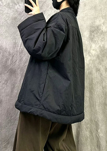 Stylish Black Oversized Floral Fine Cotton Filled Parka Jacket Winter