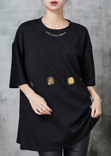 Load image into Gallery viewer, Stylish Black Oversized Metal Chain Cotton Tops Summer