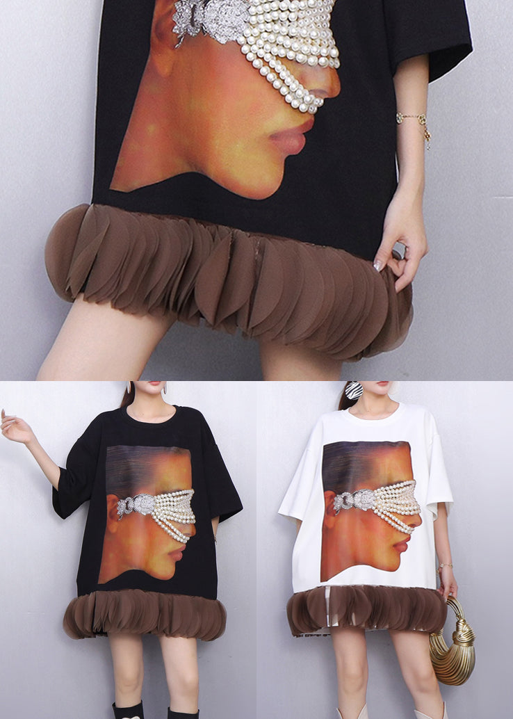 Stylish Black Oversized Patchwork Cotton Mid Dress Summer