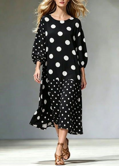Stylish Black Oversized Print Maxi Dress Bracelet Sleeve