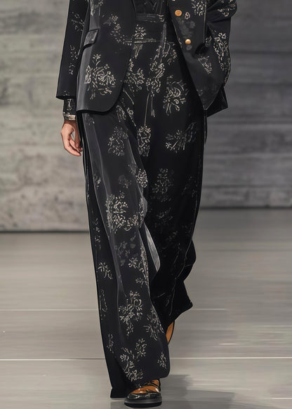 Stylish Black Oversized Print Spandex Two-Piece Set Spring