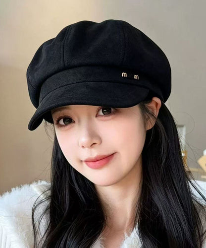 Stylish Black Patchwork Faux Suede Breton Hat