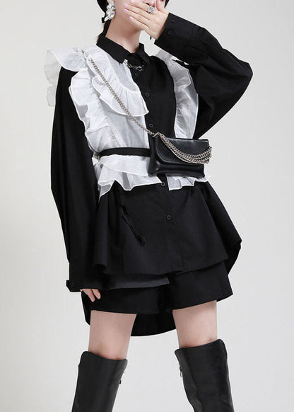 2025 Royal Blue Ruffles Asymmetrical Shirt Dress-Limited Stock