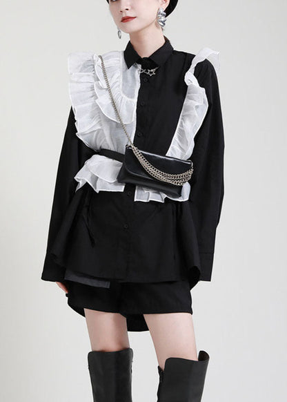 2025 Royal Blue Ruffles Asymmetrical Shirt Dress-Limited Stock