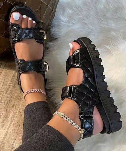 Stylish Black Plaid Splicing Platform Sandals Peep Toe