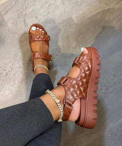 Stylish Black Plaid Splicing Platform Sandals Peep Toe