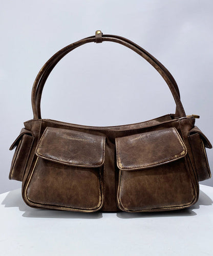 Stylish Black Pockets Durable Faux Leather Satchel Handbag