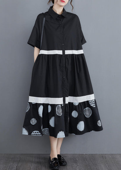 Stylish Black Print Cotton Patchwork A Line Summer Long Dress - SooLinen