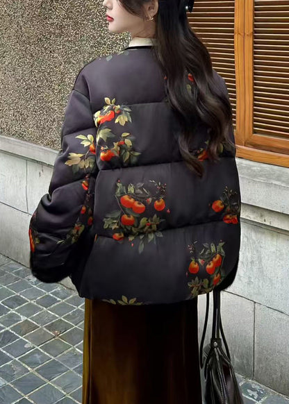 Stylish Black Print Patchwork Mink Hair Duck Down Jacket Winter
