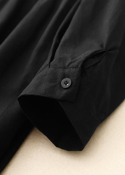 Stylish Black Ruffled Cotton Long Dress Spring