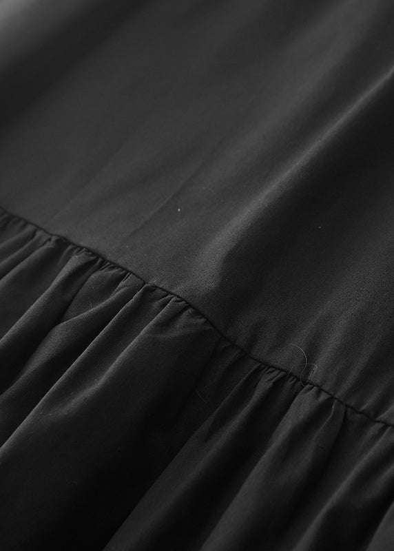 Stylish Black Ruffled Cotton Long Dress Spring
